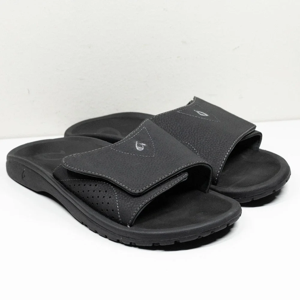 OLUKAI Nalu Slide Adjustable Strap Waterproof Comfort Sandal Black Mens Sz 9